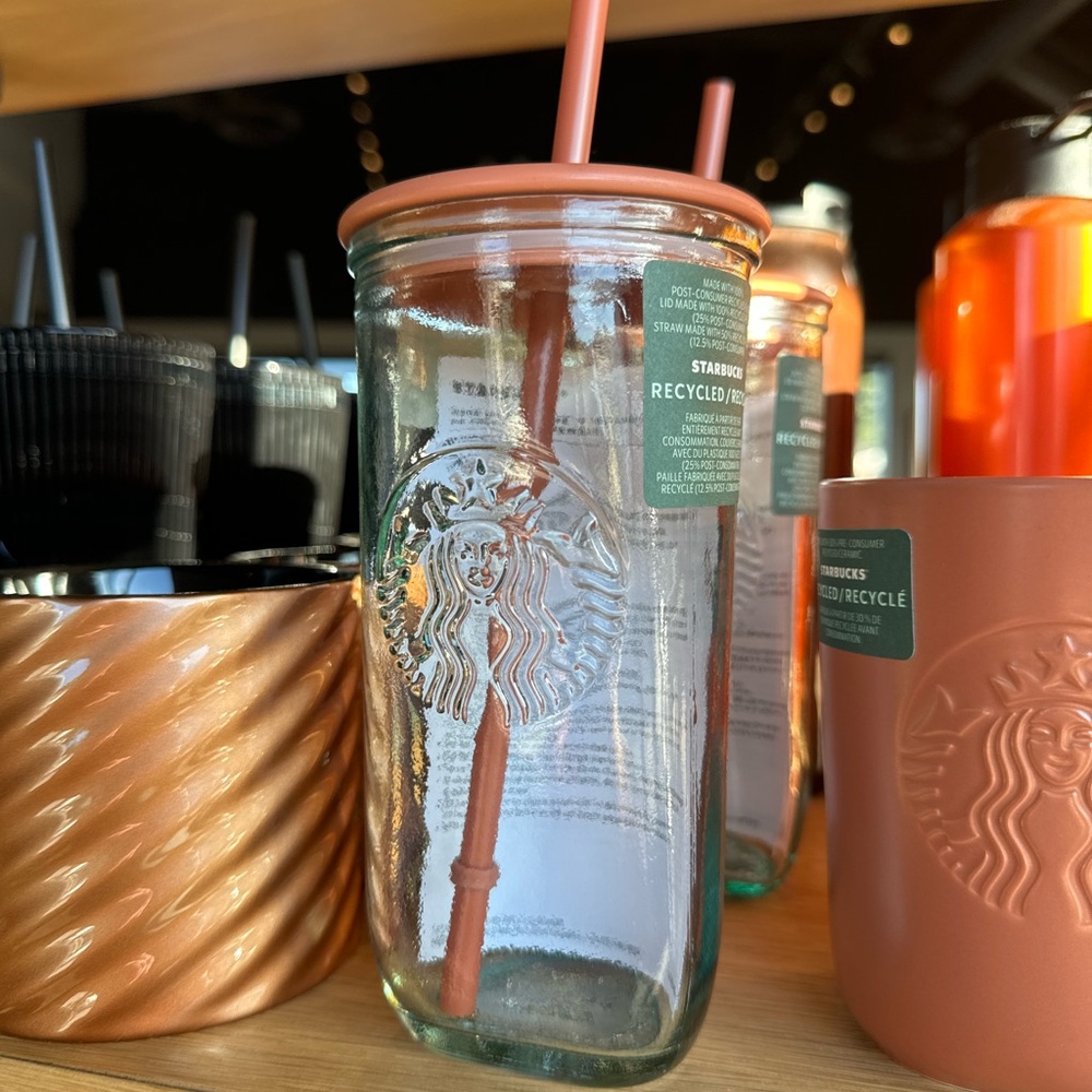 Starbucks 2024 Terracotta Brown Recycled Triangle Glass Cold Cup Limited Edition